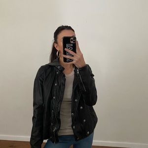 Free People leather jacket with hoodie